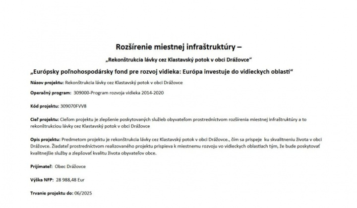 2. fotografia fotogalérie Projekty / Rekonštrukcia lávky cez Klastavský potok v obci Drážovce - foto